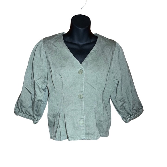 Oat & Fork Green Fitted Cropped Blazer Jacket Medium - Picture 1 of 4